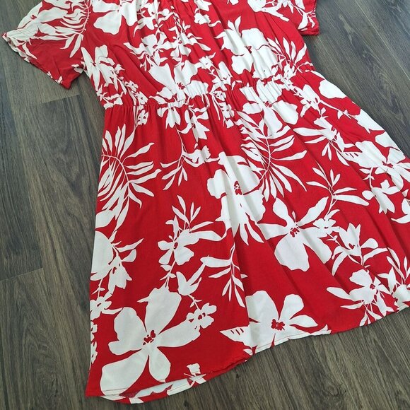 💙 Ara & Viv Soft Flowy Floral Tropical Midi Pockets Summer Dress 100% Rayon Siz - Picture 6 of 11